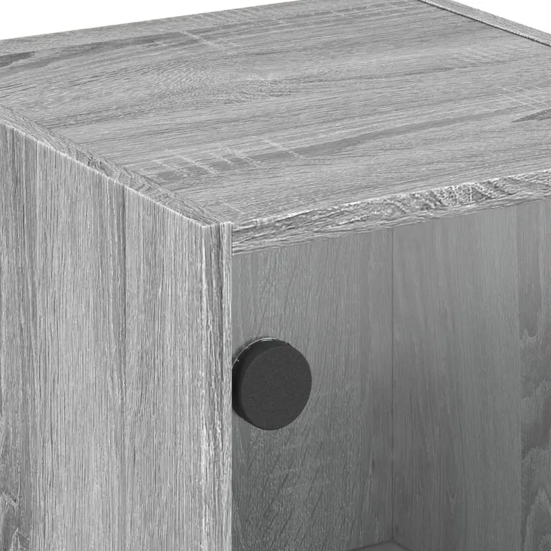 Table de chevet avec porte vitrée 35 x 37 x 42 cm bois d'ingénierie gris et verre DEC033282