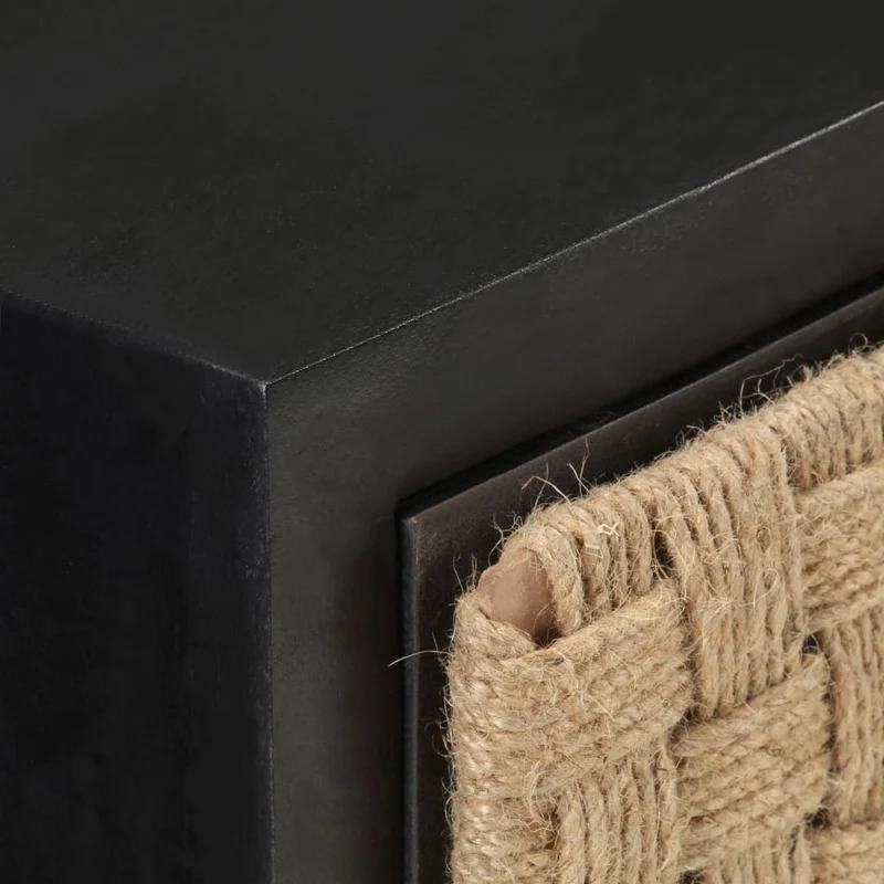 Table de chevet avec deux tiroirs 40 x 30 x 50 cm bois de manguier noir jute et fer DEC032933