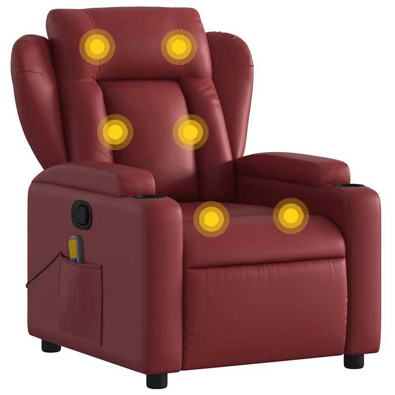 Fauteuil de relaxation TV fonction massage inclinable en PVC rouge bordeaux DEC027086