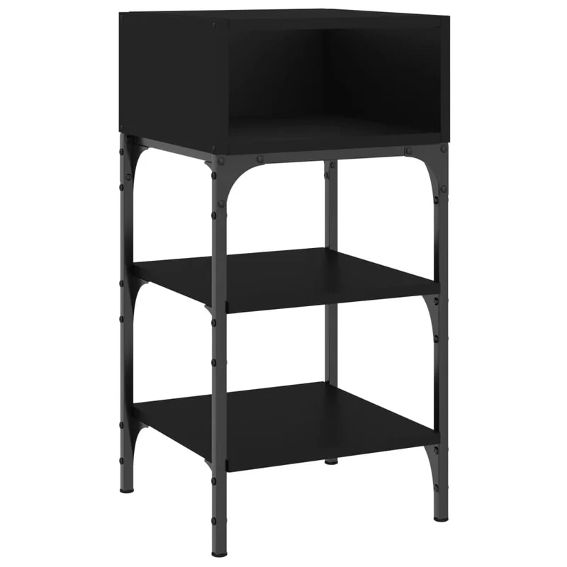 Lot de 2 tables de chevet avec étagères et compartiment ouvert 35 x 34,5 x 70 cm bois d'ingénierie noir et fer DEC035472