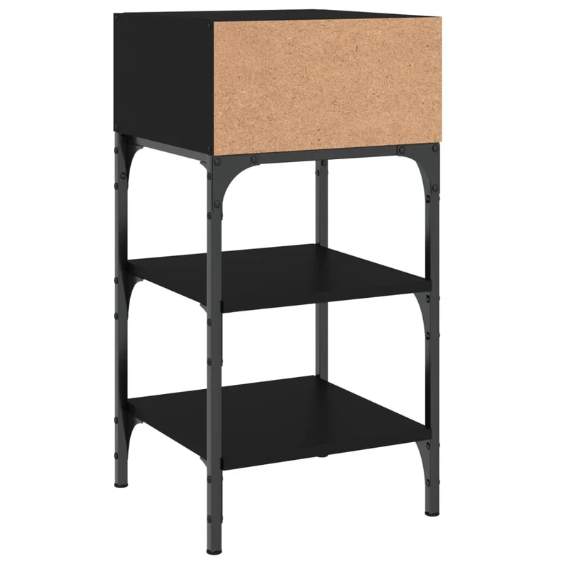Lot de 2 tables de chevet avec étagères et compartiment ouvert 35 x 34,5 x 70 cm bois d'ingénierie noir et fer DEC035472