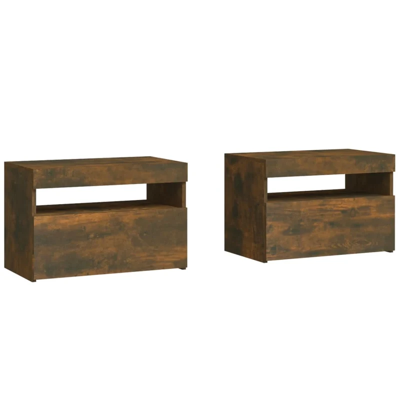 Lot de 2 tables de chevet avec lumière LED avec compartiment avec porte 60 x 35 x 40 cm bois d'ingénierie marron DEC035302