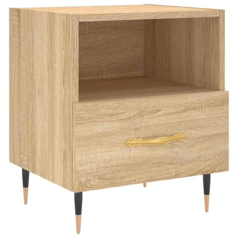 Lot de 2 tables de chevet avec tiroir et compartiment ouvert 40 x 35 x 47,5 cm bois d'ingénierie couleur chêne et fer DEC035234