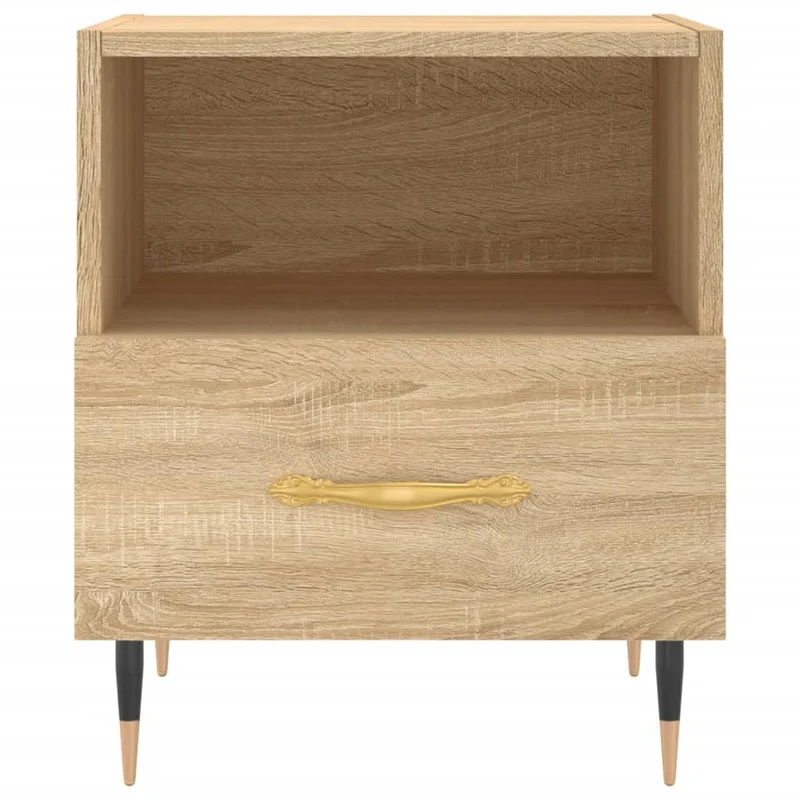 Lot de 2 tables de chevet avec tiroir et compartiment ouvert 40 x 35 x 47,5 cm bois d'ingénierie couleur chêne et fer DEC035234