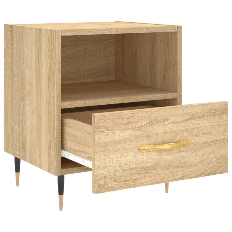 Lot de 2 tables de chevet avec tiroir et compartiment ouvert 40 x 35 x 47,5 cm bois d'ingénierie couleur chêne et fer DEC035234