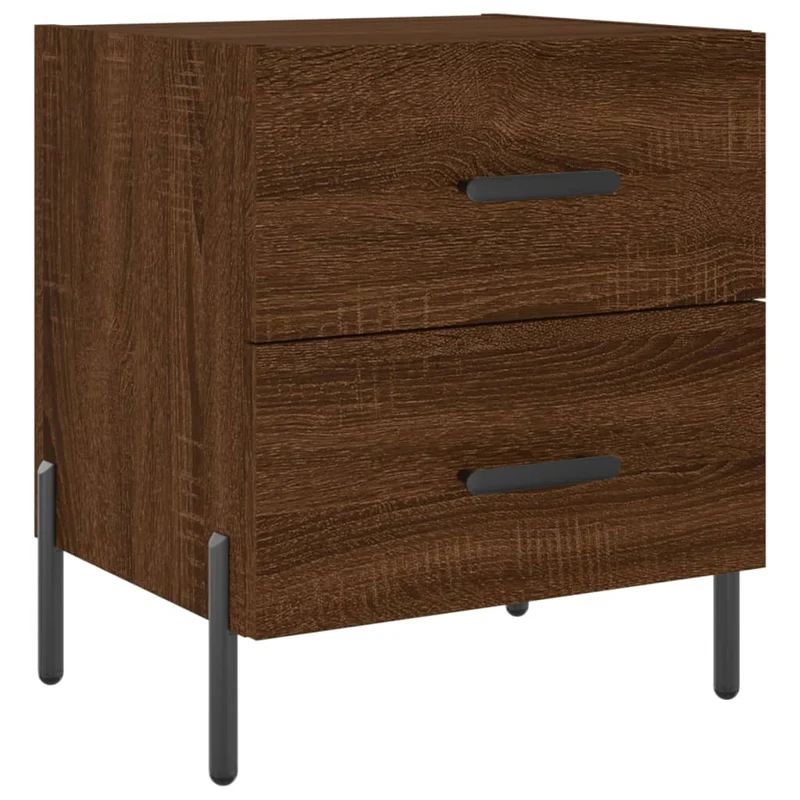 Lot de 2 tables de chevet avec deux tiroirs 40 x 35 x 47,5 cm bois d'ingénierie marron et fer DEC035176