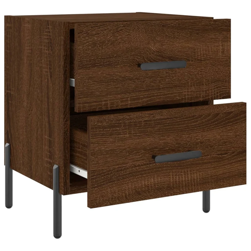 Lot de 2 tables de chevet avec deux tiroirs 40 x 35 x 47,5 cm bois d'ingénierie marron et fer DEC035176