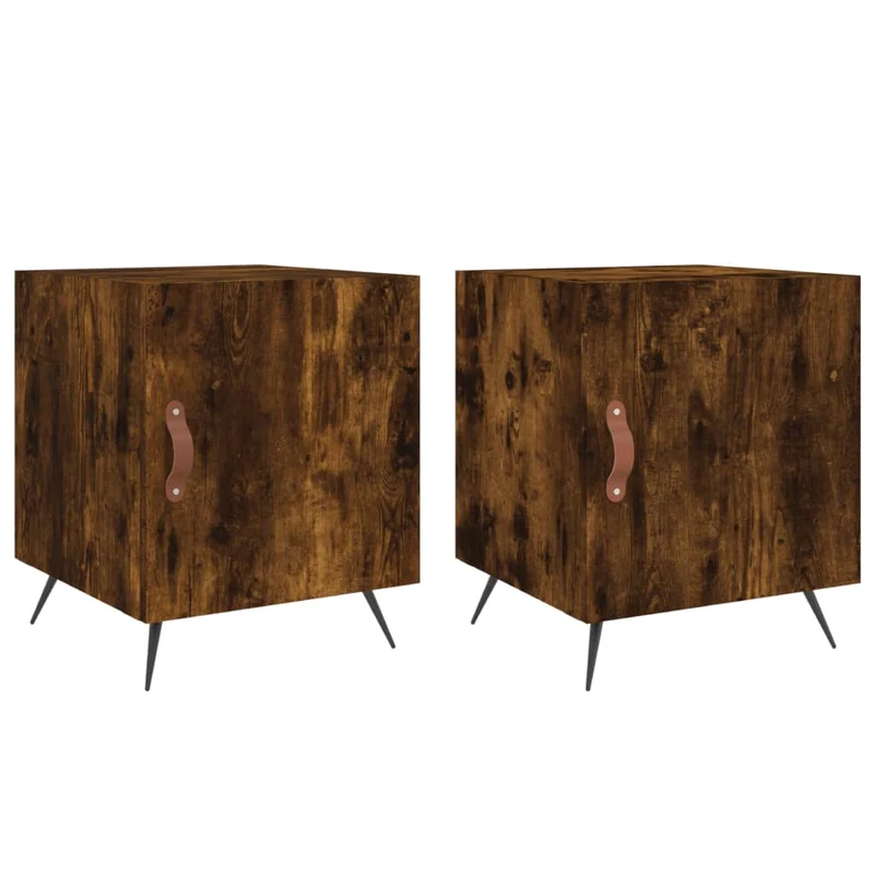 Lot de 2 tables de chevet avec compartiment avec porte 40 x 40 x 50 cm bois d'ingénierie marron et fer DEC035123