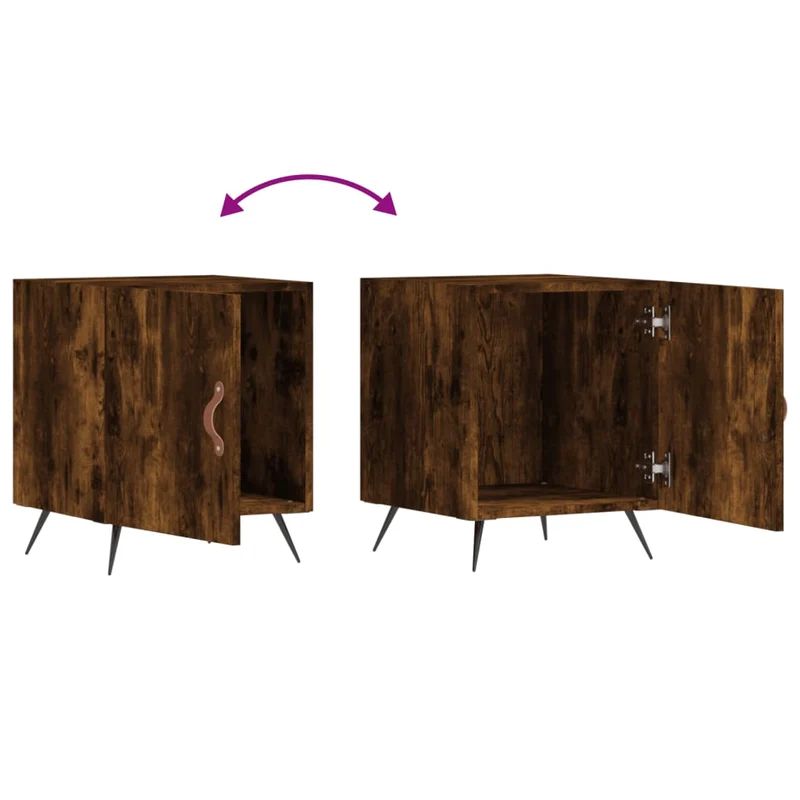 Lot de 2 tables de chevet avec compartiment avec porte 40 x 40 x 50 cm bois d'ingénierie marron et fer DEC035123