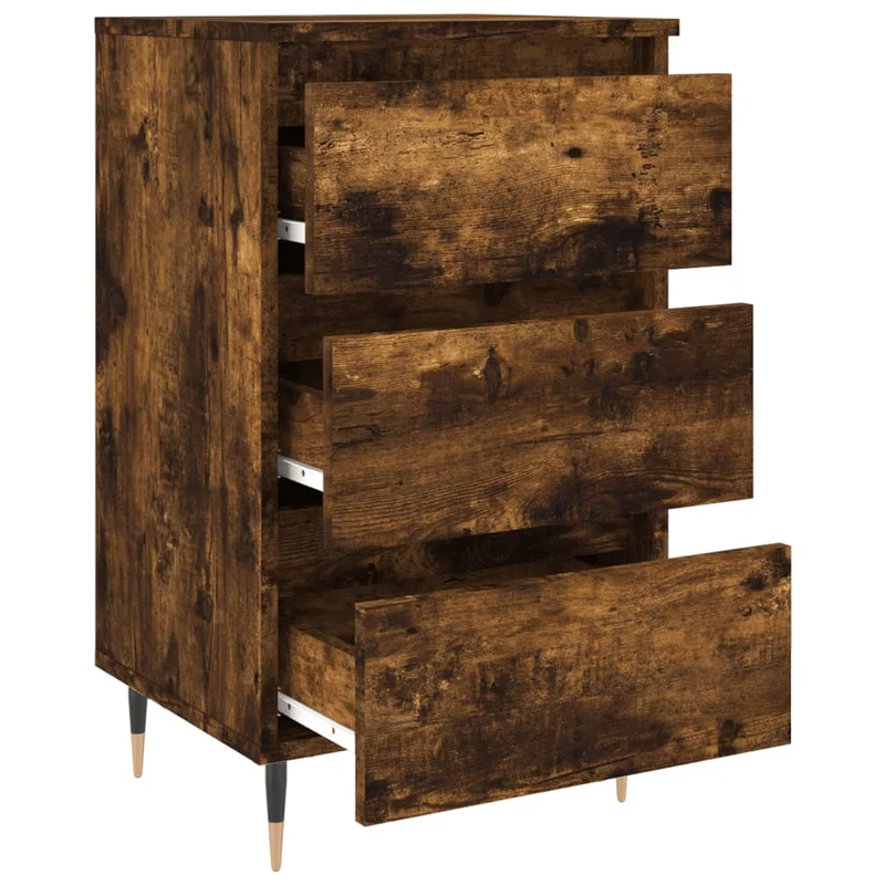Lot de 2 tables de chevet avec 3 tiroirs 40 x 35 x 69 cm en bois ingénierie marron et fer DEC035105