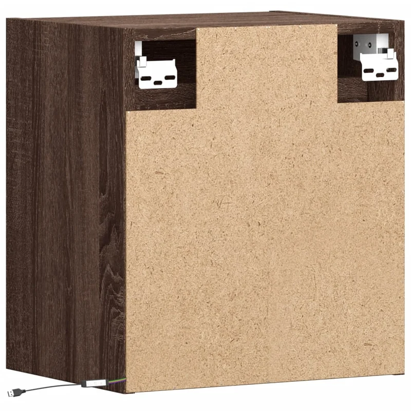 Table de chevet murale avec lumières LED deux tiroirs 41 x 31 x 45 cm en bois d'ingénierie marron DEC034179