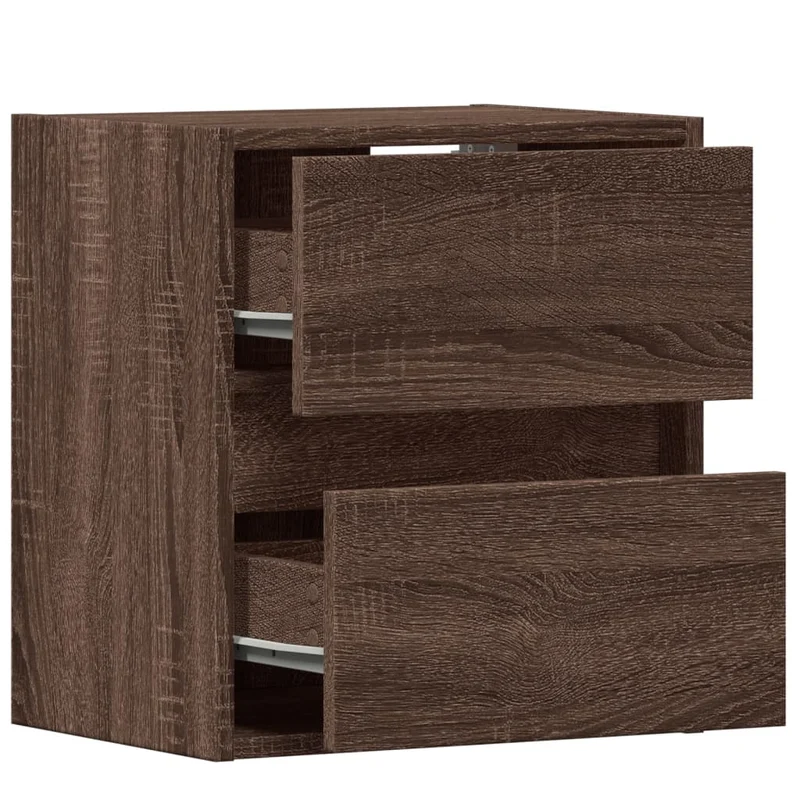 Table de chevet murale avec lumières LED deux tiroirs 41 x 31 x 45 cm en bois d'ingénierie marron DEC034179