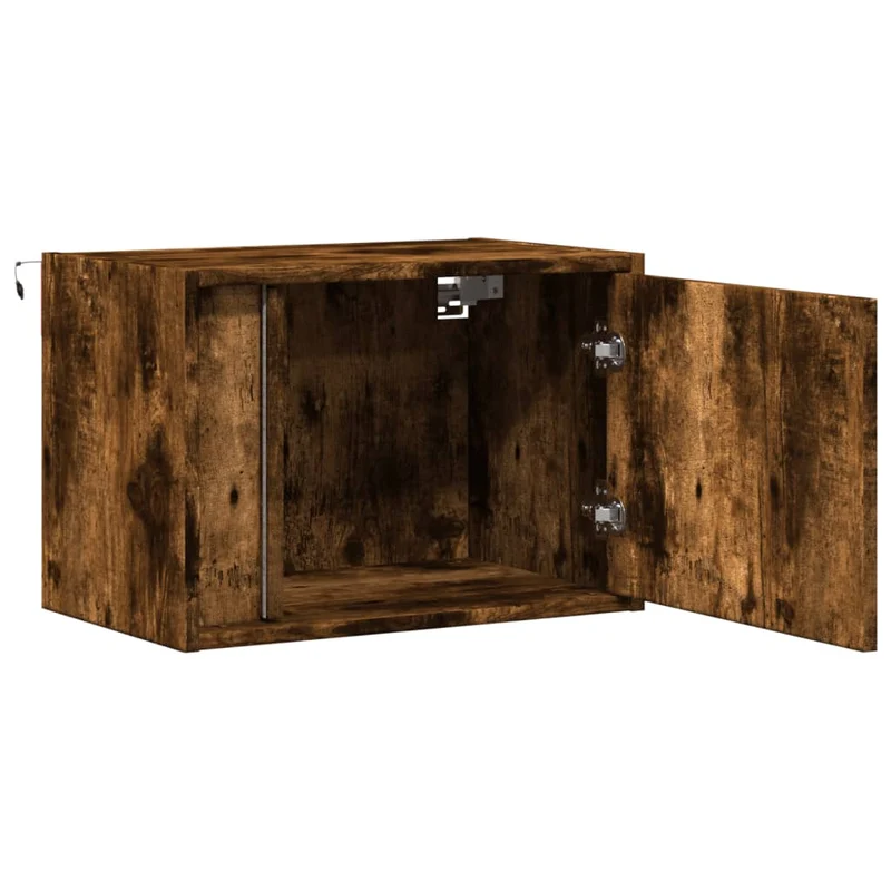 Table de chevet murale avec lumières LED avec compartiment avec porte 50 x 31 x 35 cm bois d'ingénierie marron DEC034176