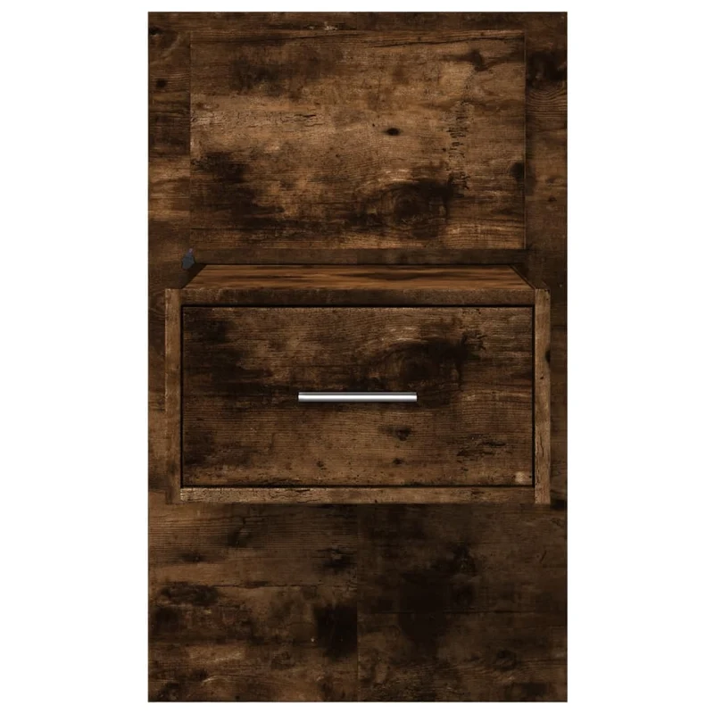 Table de chevet murale avec lumières LED et tiroir 48,5 x 32,5 x 80 cm bois d'ingénierie marron DEC034172