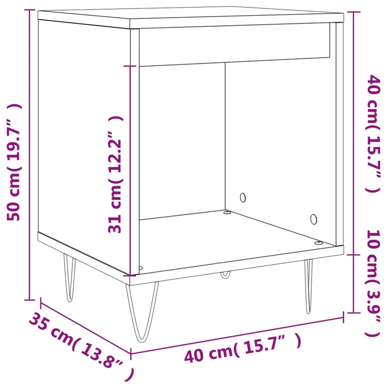 Table de chevet avec compartiment ouvert 40 x 35 x 50 cm bois d’ingénierie gris et métal DEC033999