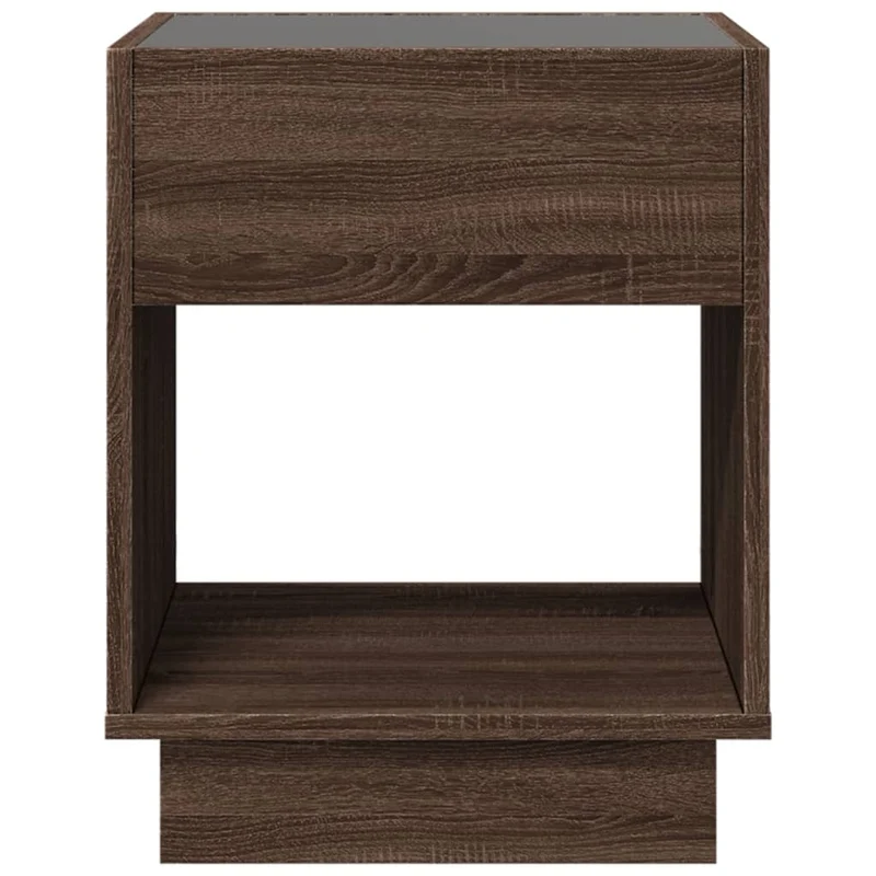 Table de chevet avec lumière LED et compartiment ouvert 40 x 40 x 50 cm bois d'ingénierie marron et verre DEC033139
