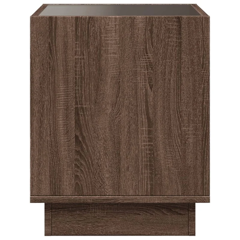 Table de chevet avec lumière LED et compartiment ouvert 40 x 40 x 50 cm bois d'ingénierie marron et verre DEC033139