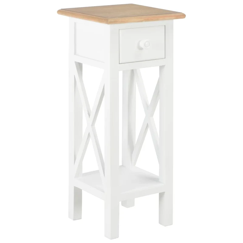 Table d'appoint support de plante avec tiroir et étagère 27 x 27 x 65,5 cm MDF + bois de pin blanc et marron DEC032345
