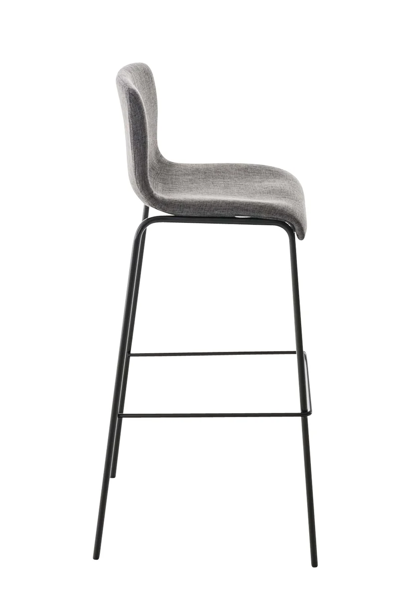 Tabouret de bar classique x1 avec repose-pieds et quatre pieds stable en métal noir assise en tissu gris clair 10_0004956