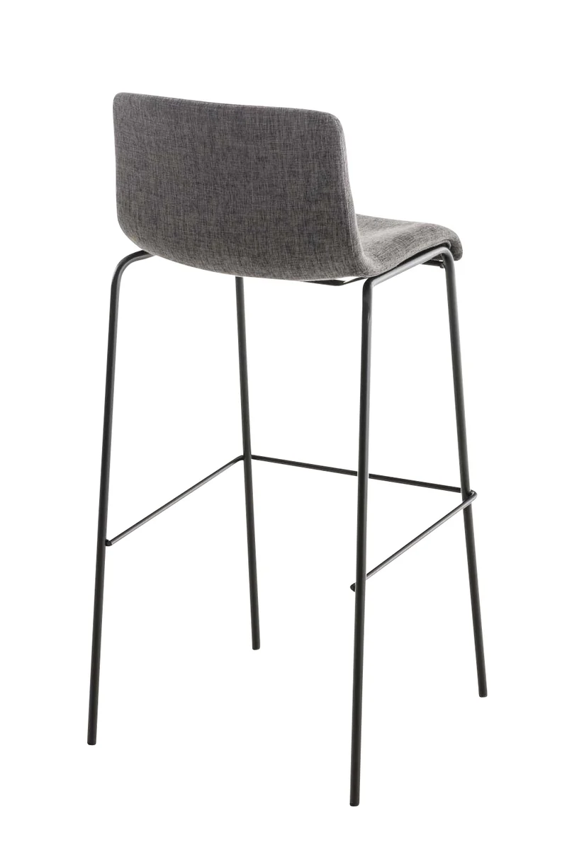 Tabouret de bar classique x1 avec repose-pieds et quatre pieds stable en métal noir assise en tissu gris clair 10_0004956