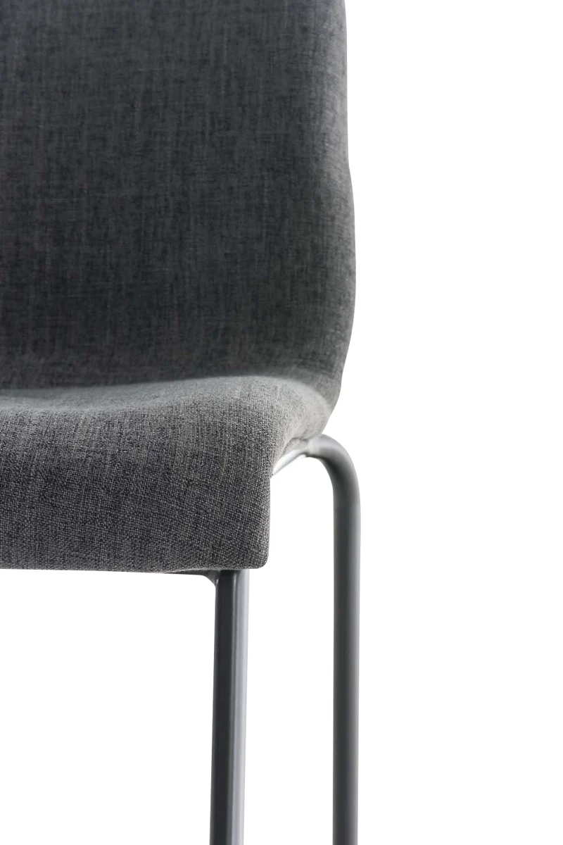 Tabouret de bar classique x1 avec repose-pieds et quatre pieds stable en métal noir assise en tissu gris clair 10_0004956