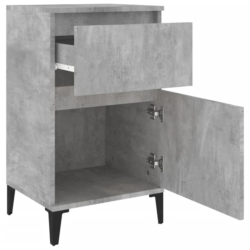 Lot de 2 tables de chevet avec tiroir et compartiment avec porte 40 x 35 x 70 cm bois d'ingénierie gris et métal DEC035383