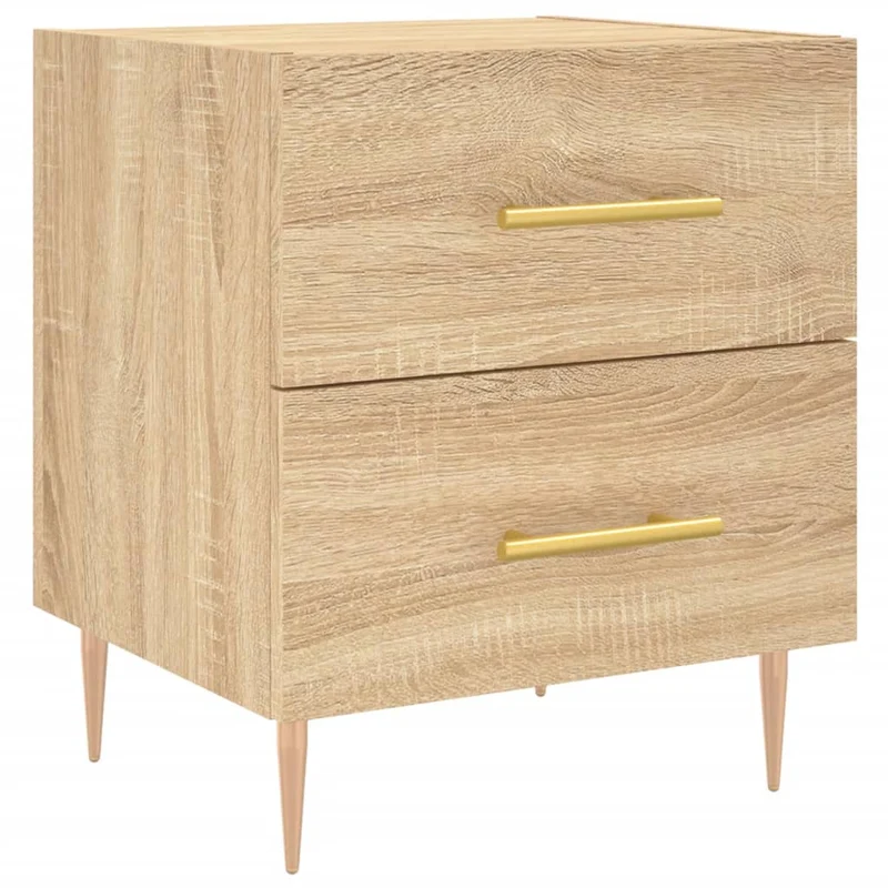 Lot de 2 tables de chevet avec deux tiroirs 40 x 35 x 47,5 cm bois d'ingénierie couleur chêne et fer DEC035243