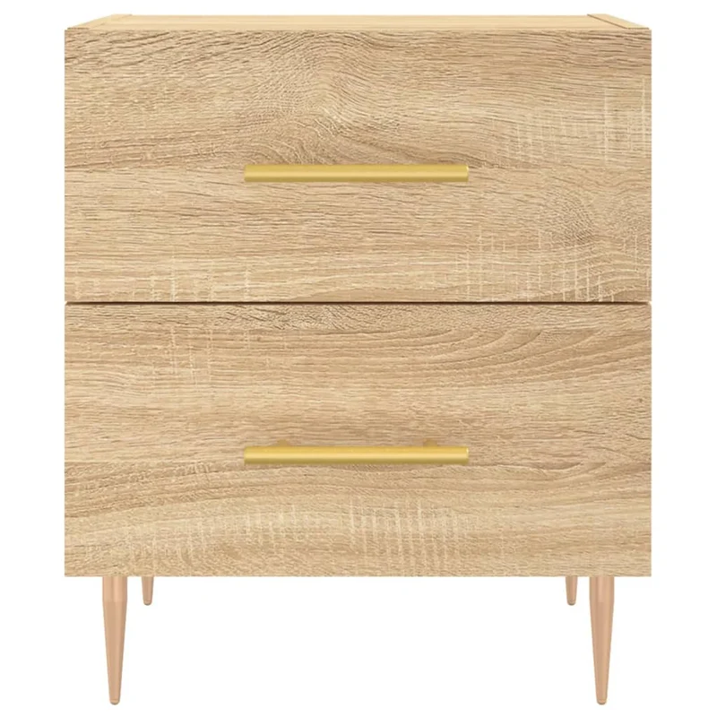 Lot de 2 tables de chevet avec deux tiroirs 40 x 35 x 47,5 cm bois d'ingénierie couleur chêne et fer DEC035243