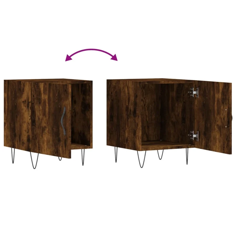 Lot de 2 tables de chevet avec compartiment avec porte 40 x 40 x 50 cm bois d'ingénierie marron et fer DEC035121