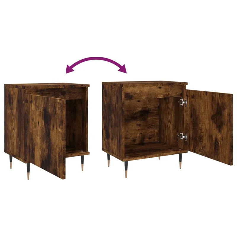 Lot de 2 tables de chevet avec compartiment avec porte 40 x 30 x 50 cm bois d'ingénierie marron et fer DEC035080