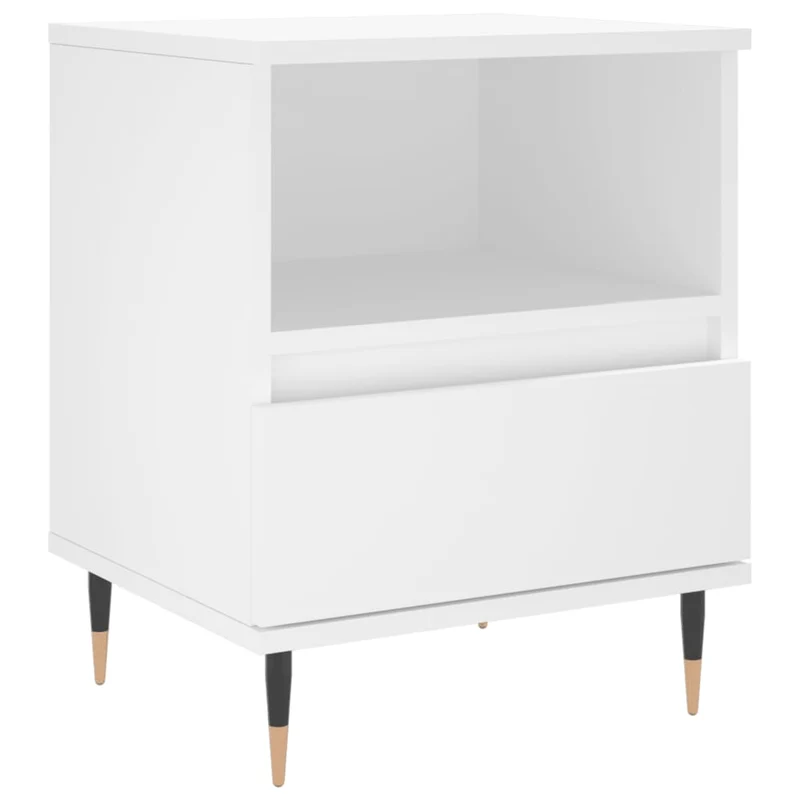 Lot de 2 tables de chevet avec compartiment ouvert et tiroir 40 x 35 x 50 cm bois d’ingénierie blanc et métal DEC034940