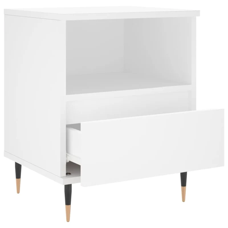 Lot de 2 tables de chevet avec compartiment ouvert et tiroir 40 x 35 x 50 cm bois d’ingénierie blanc et métal DEC034940