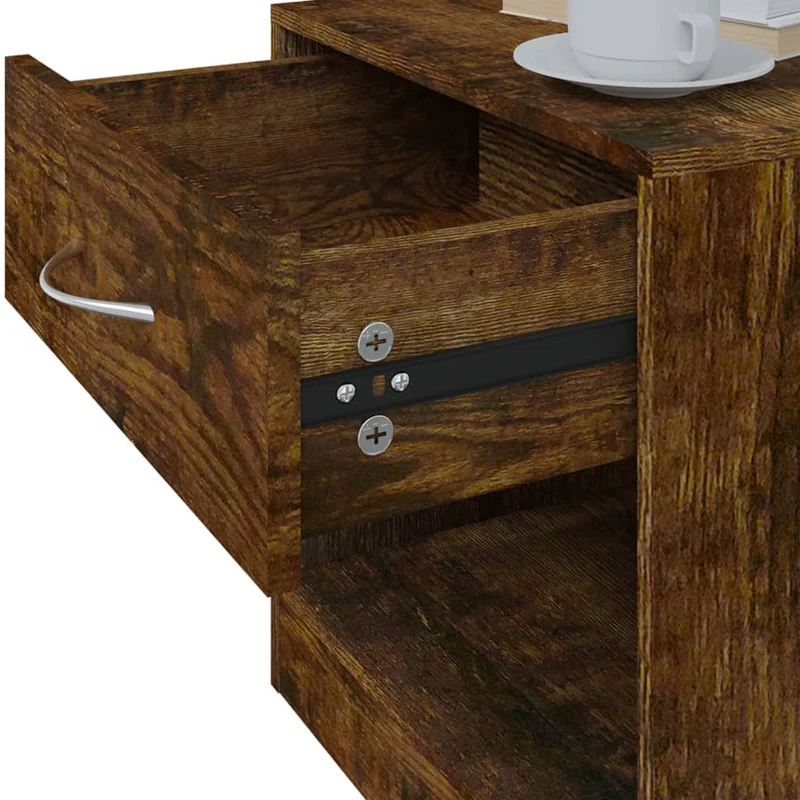 Lot de 2 tables de chevet avec tiroir et compartiment ouvert 36,5 x 30,5 x 38 cm bois d'ingénierie marron DEC034844