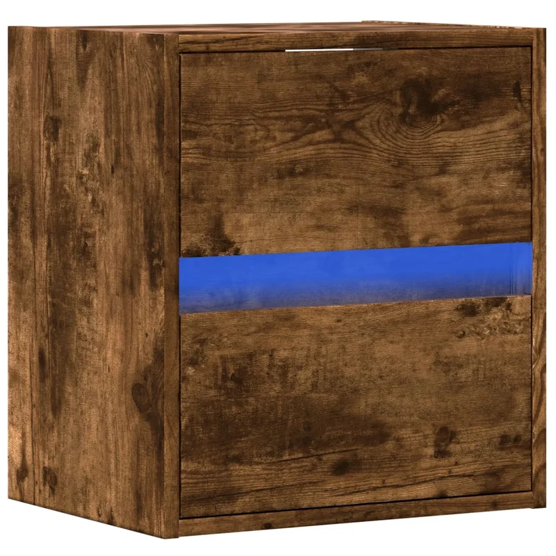 Table de chevet murale avec lumières LED 41 x 31 x 45 cm en bois d'ingénierie marron DEC034174