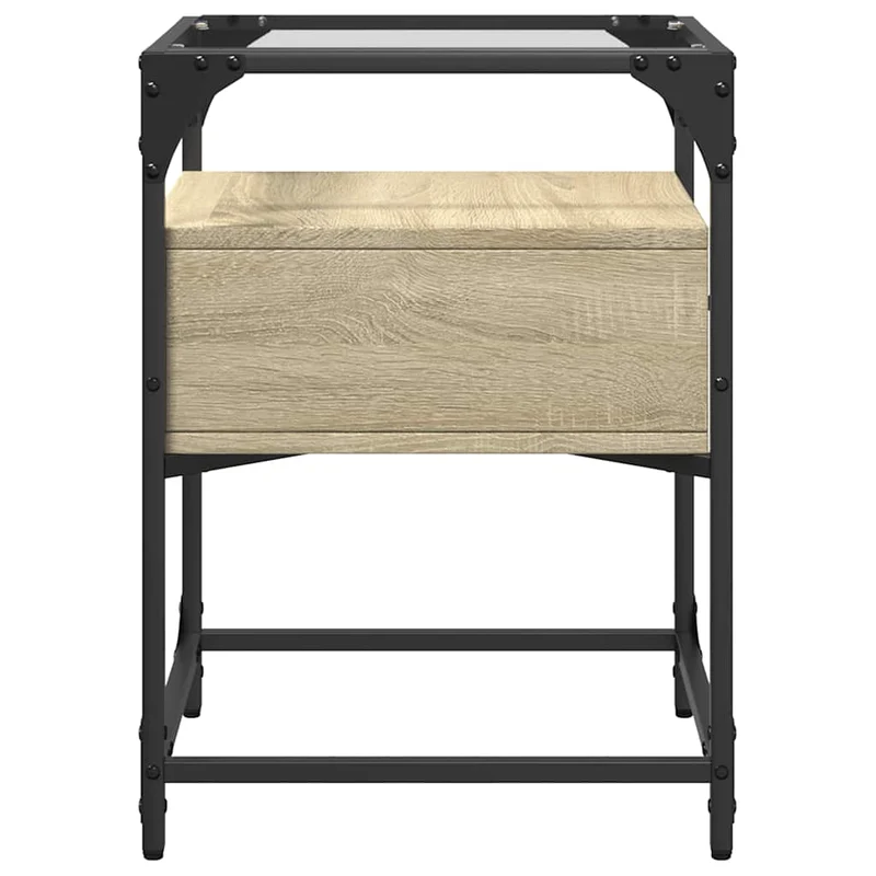 Table de chevet avec tiroir 40 x 40 x 55 cm bois d’ingénierie couleur chêne verre et acier DEC033859
