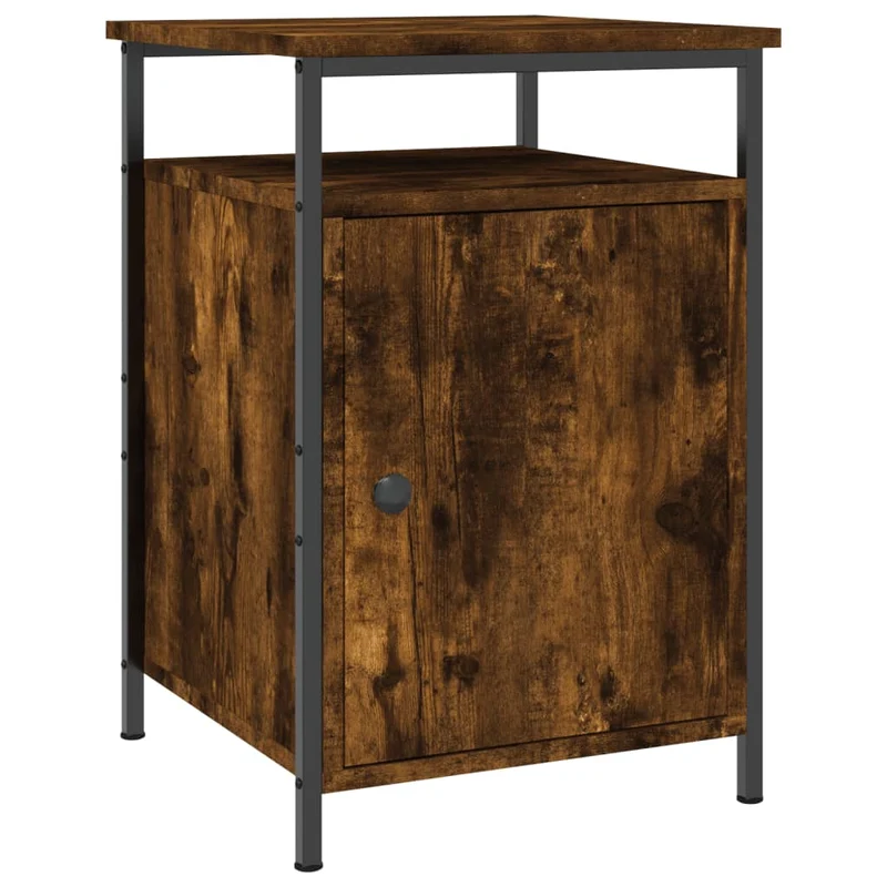 Table de chevet avec compartiment avec porte 40 x 42 x 60 cm bois d'ingénierie marron et fer DEC033644