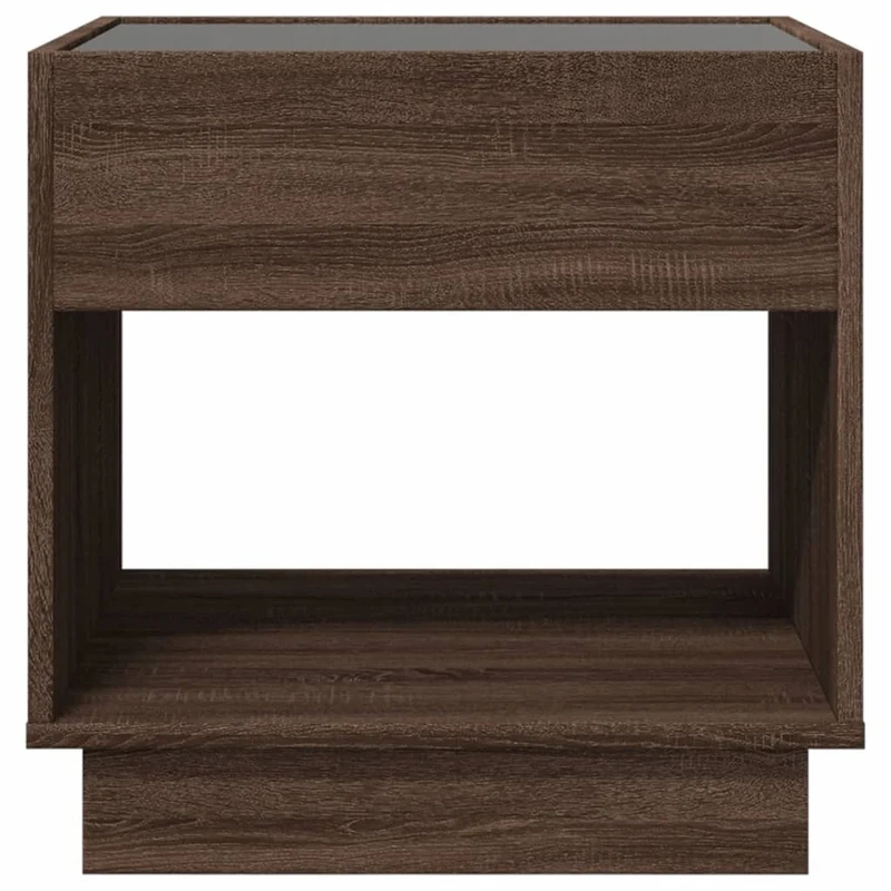Table de chevet avec lumière LED et compartiment ouvert 50 x 50 x 50 cm bois d'ingénierie marron et verre DEC033142