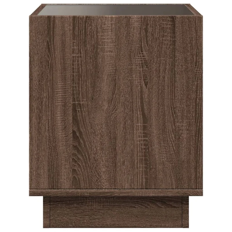 Table de chevet avec lumière LED et compartiment ouvert 50 x 50 x 50 cm bois d'ingénierie marron et verre DEC033142