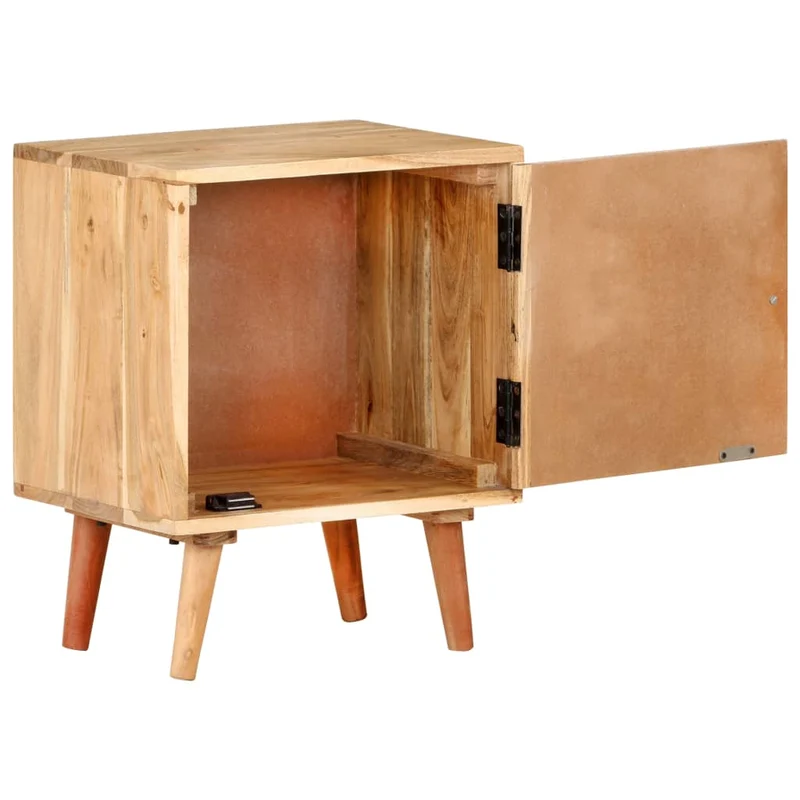 Table de chevet avec compartiment avec porte 40 x 30 x 50 cm bois d'acacia bois d'ingénierie finition de peinture noire DEC032924