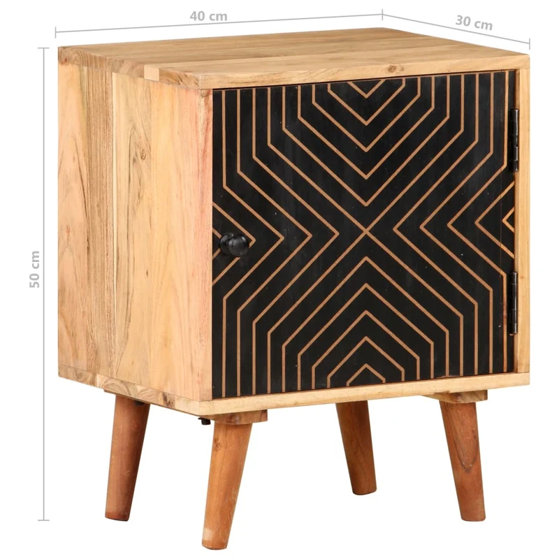 Table de chevet avec compartiment avec porte 40 x 30 x 50 cm bois d'acacia bois d'ingénierie finition de peinture noire DEC032924