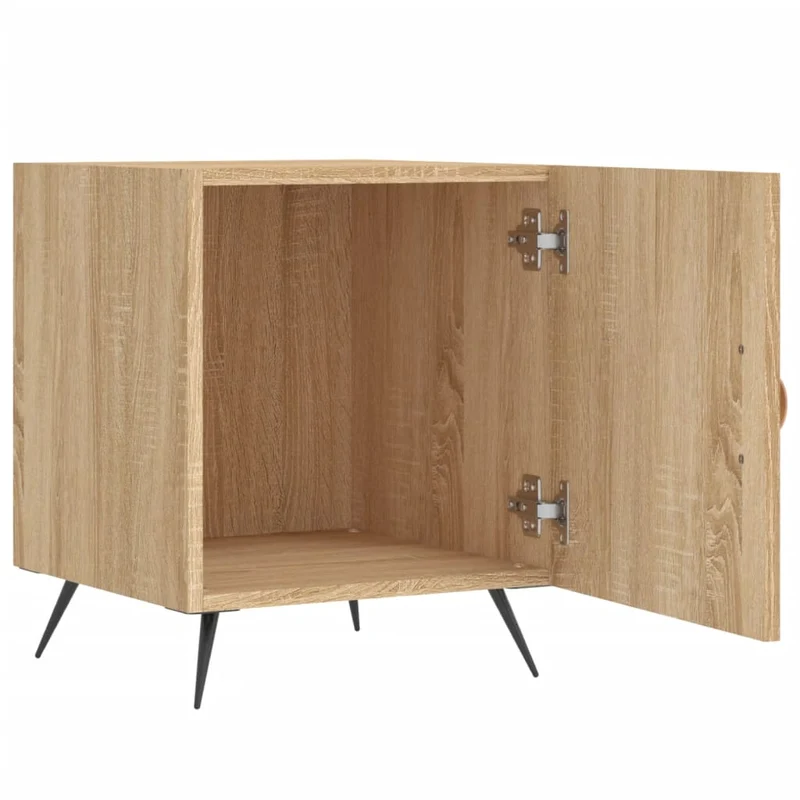Lot de 2 tables de chevet avec compartiment avec porte 40 x 40 x 50 cm bois ingénierie couleur chêne et fer DEC035275