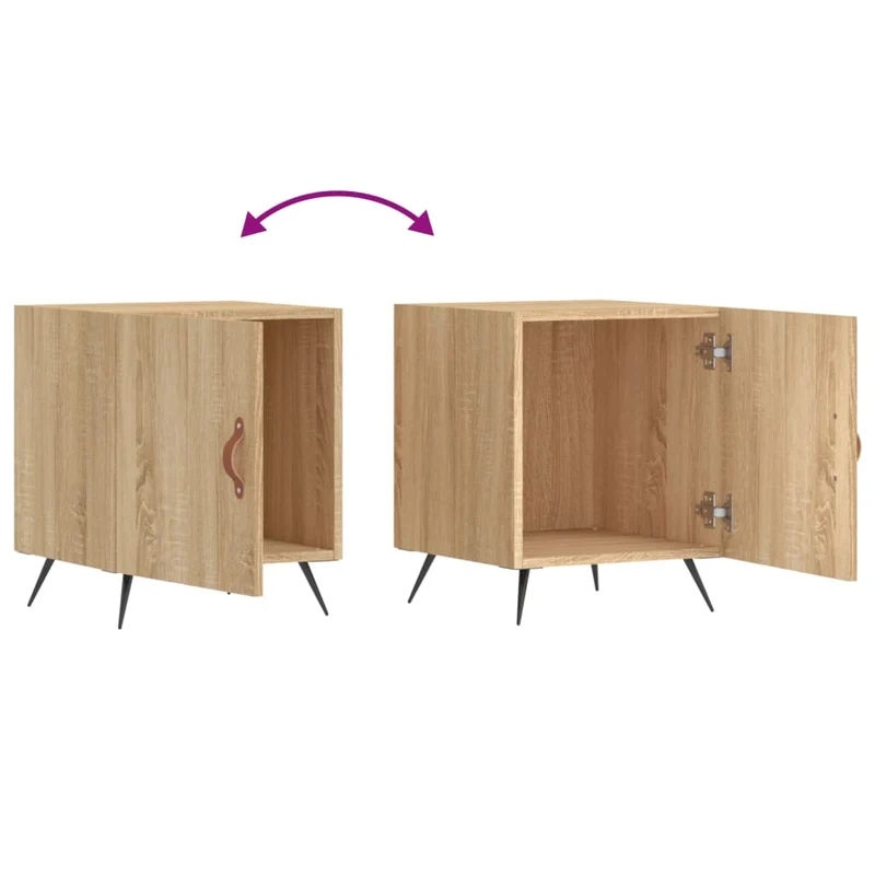 Lot de 2 tables de chevet avec compartiment avec porte 40 x 40 x 50 cm bois ingénierie couleur chêne et fer DEC035275