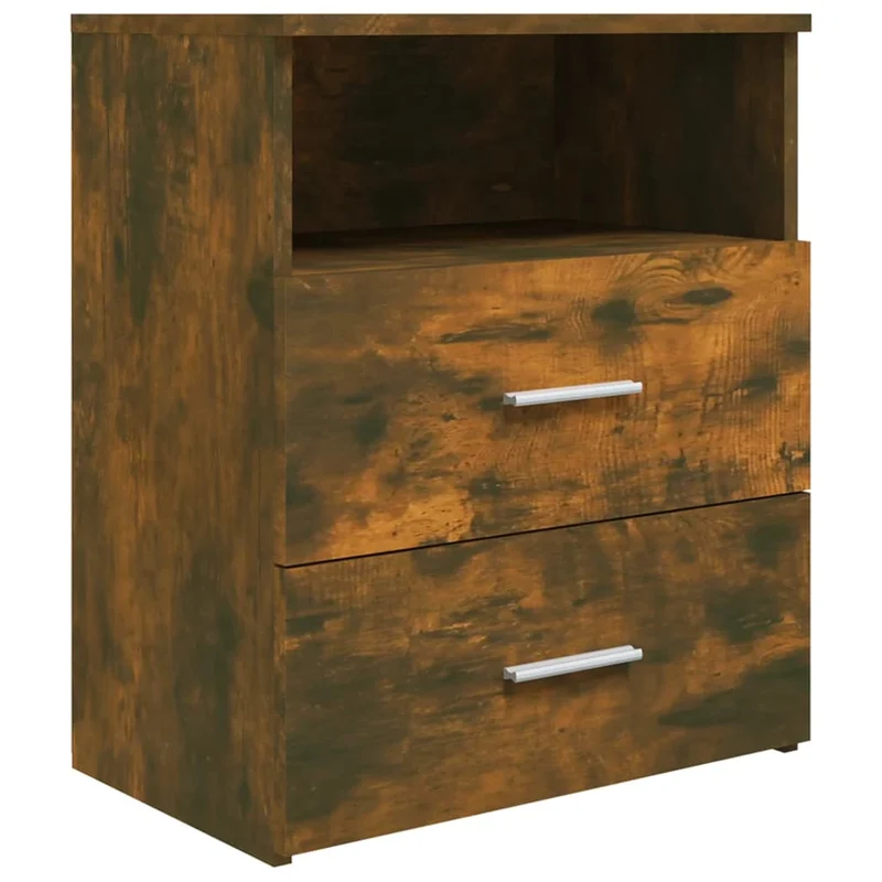 Lot de 2 tables de chevet avec deux tiroirs et compartiment ouvert 50 x 32 x 60 cm bois d'ingénierie marron DEC035146