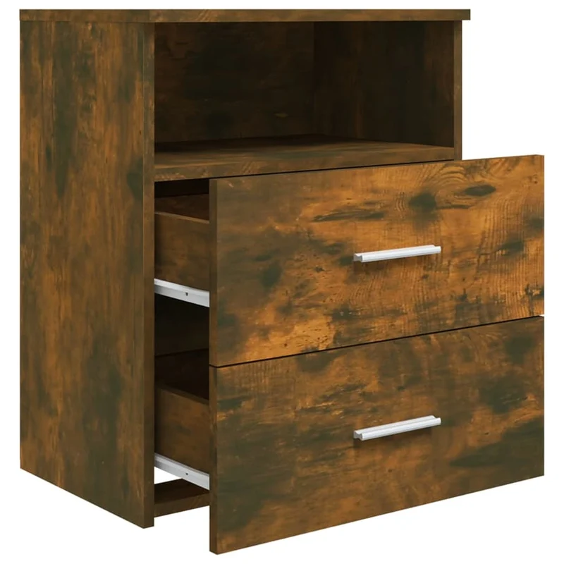 Lot de 2 tables de chevet avec deux tiroirs et compartiment ouvert 50 x 32 x 60 cm bois d'ingénierie marron DEC035146