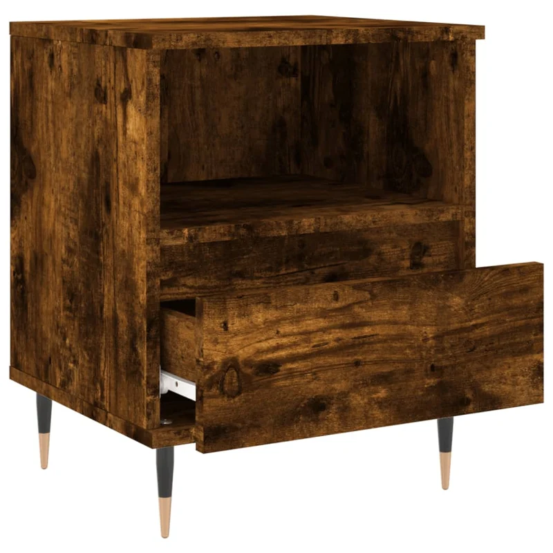 Lot de 2 tables de chevet avec compartiment ouvert et tiroir 40 x 35 x 50 cm bois ingénierie marron et métal DEC035095