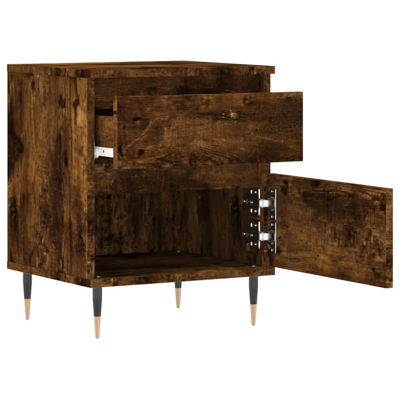 Lot de 2 tables de chevet avec tiroir et compartiment avec porte 40 x 35 x 50 cm bois ingénierie marron et métal DEC035093