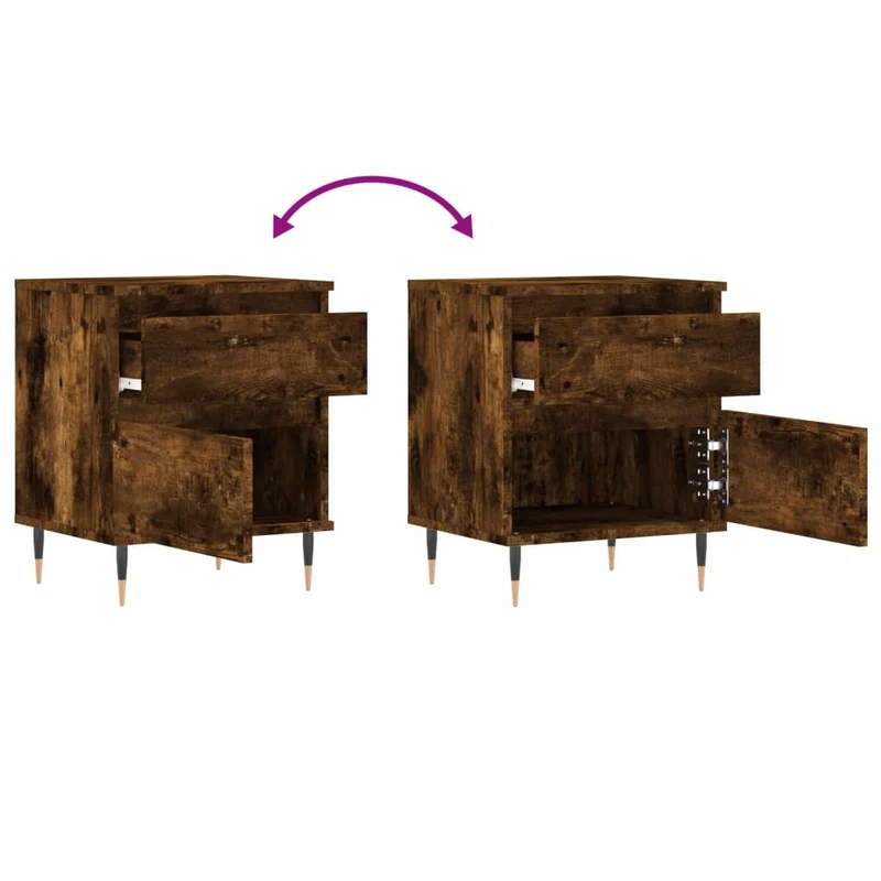 Lot de 2 tables de chevet avec tiroir et compartiment avec porte 40 x 35 x 50 cm bois ingénierie marron et métal DEC035093