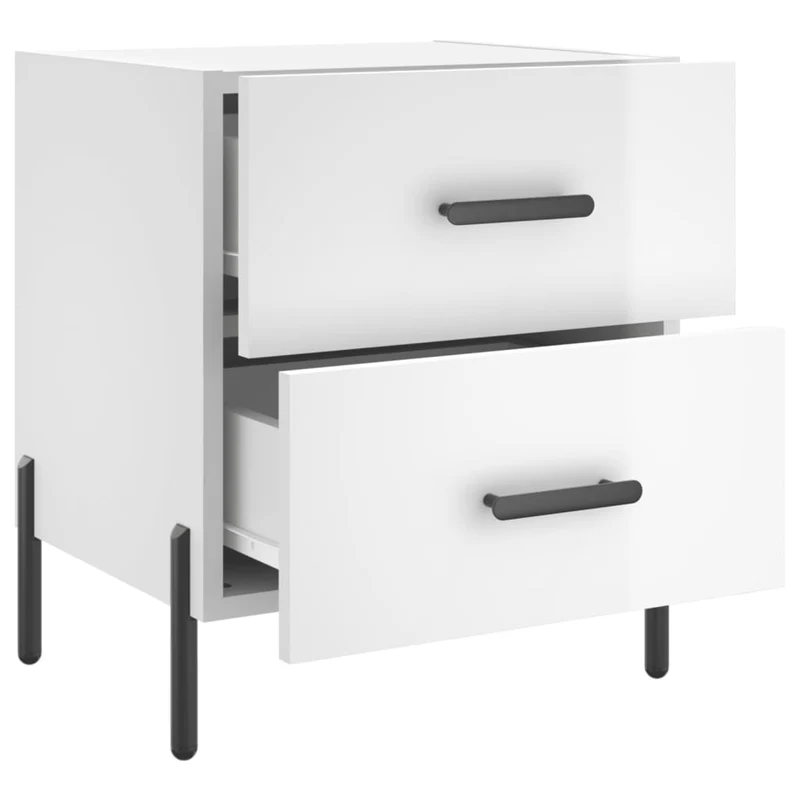 Lot de 2 tables de chevet avec deux tiroirs 40 x 35 x 47,5 cm bois d'ingénierie blanc et fer DEC034989
