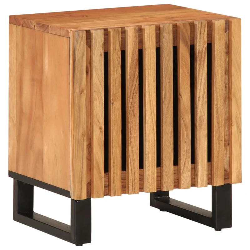 Lot de 2 tables de chevet avec compartiment avec porte 40 x 34 x 46 cm bois d'acacia et acier DEC034793