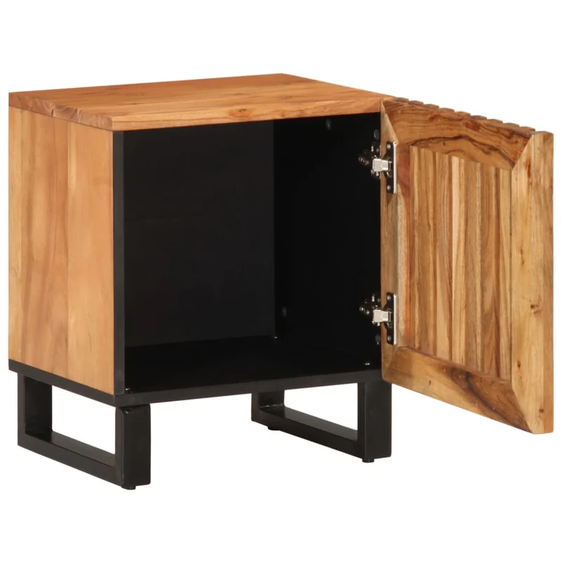 Lot de 2 tables de chevet avec compartiment avec porte 40 x 34 x 46 cm bois d'acacia et acier DEC034793